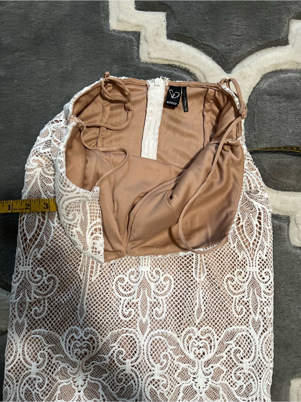 Windsor White Lace High-Low Spaghetti Strap Dress - Picture 4 of 8